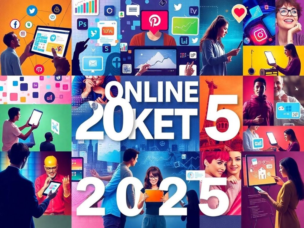 Colaj fotografii strategii marketing online 2025.