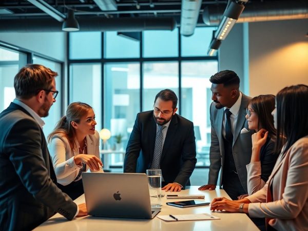 Consultant și client discutând strategii de afaceri